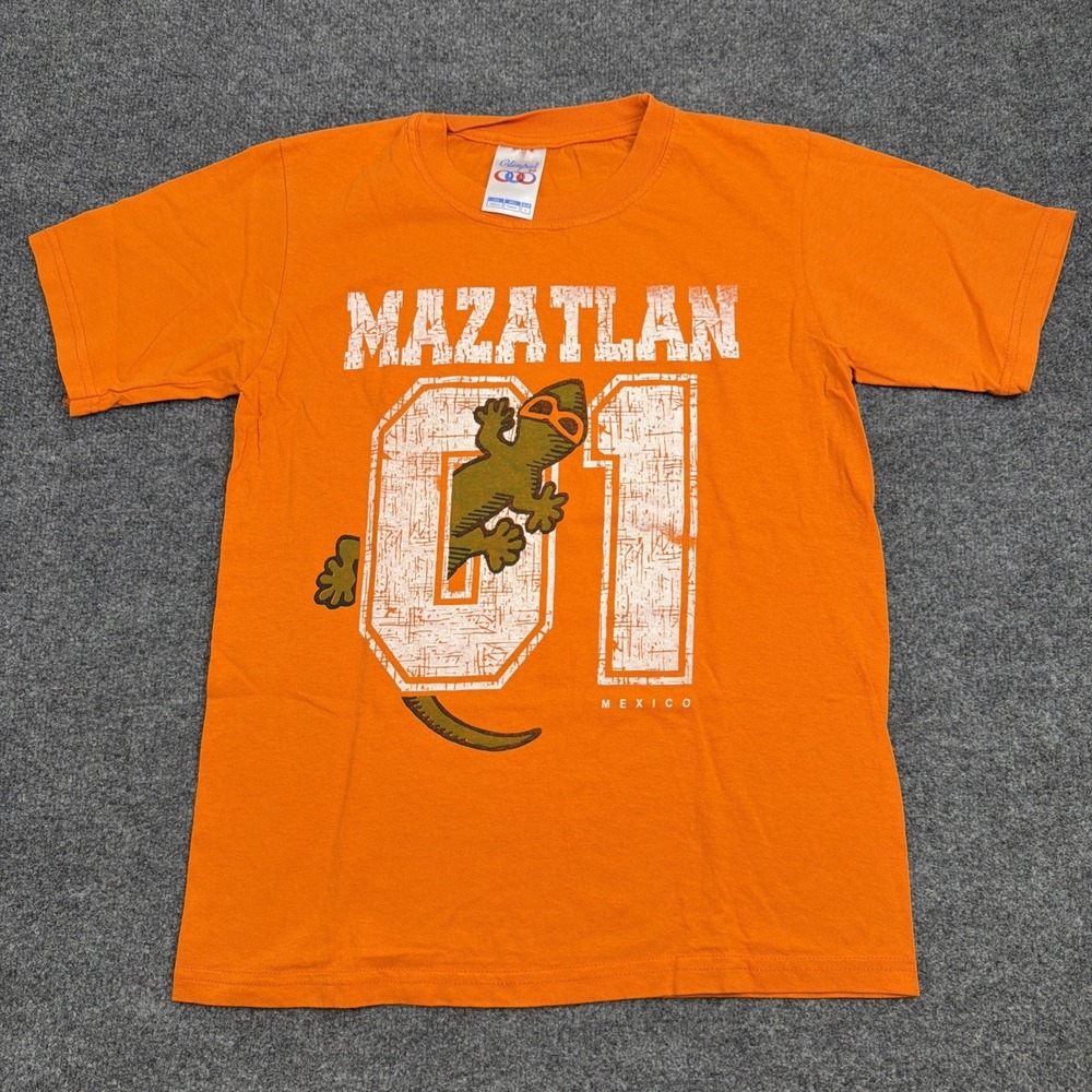 Mazatlan Mexico Souvenir T Shirt Small Orange Gecko Lizard 01 Graphic Tee
